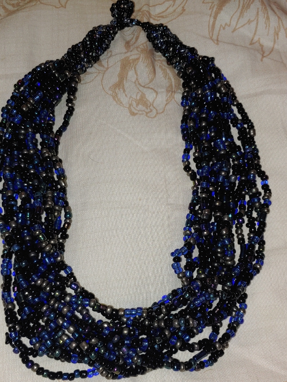 Handcrafted Black & Blue Seed Bead Multi-Strand Necklace